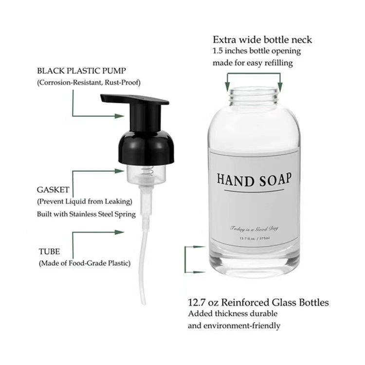 250ml 350ml New Design Frosted Luxury Glass Foaming Hand Soap Shampoo Bottle