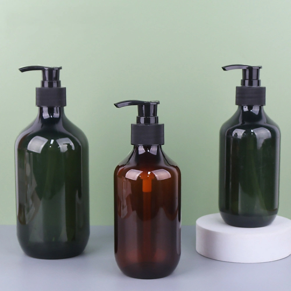 Wholesale 500ml Shampoo Shower Gel Bottle Pet Plastic Press Bottle Brown Green Boston Bottle